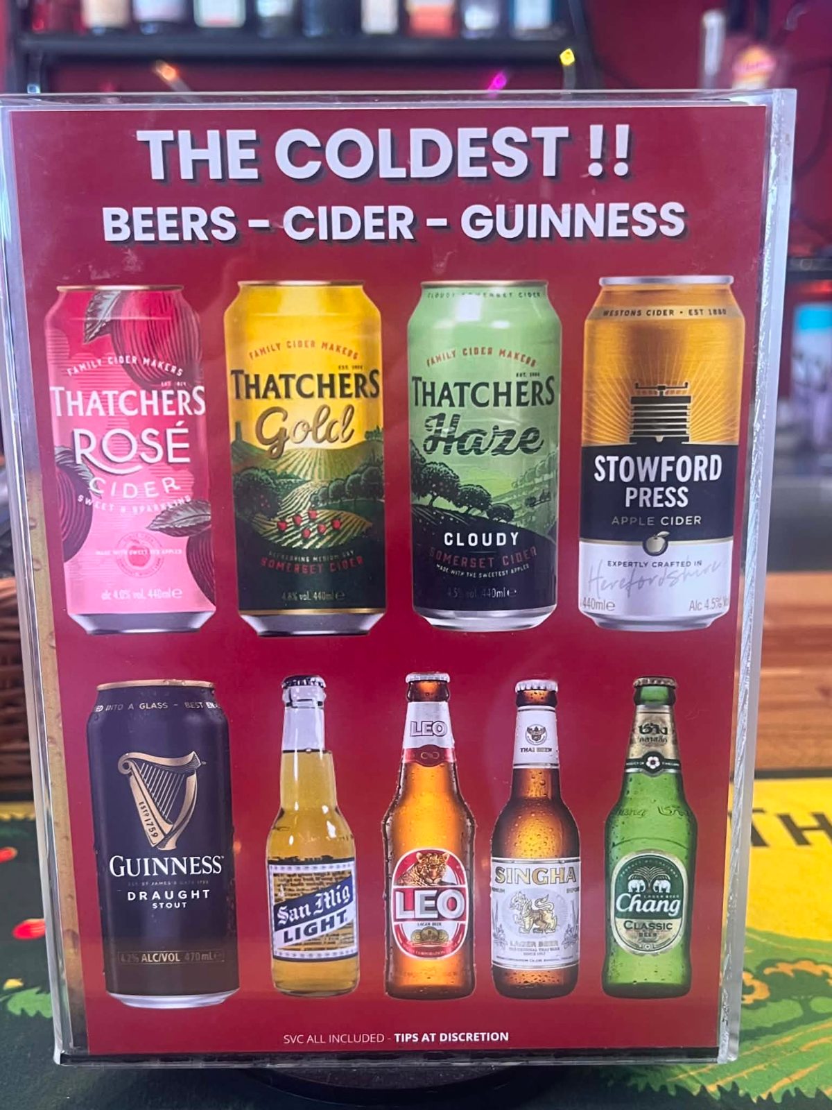Beer, cider and Guinness selection