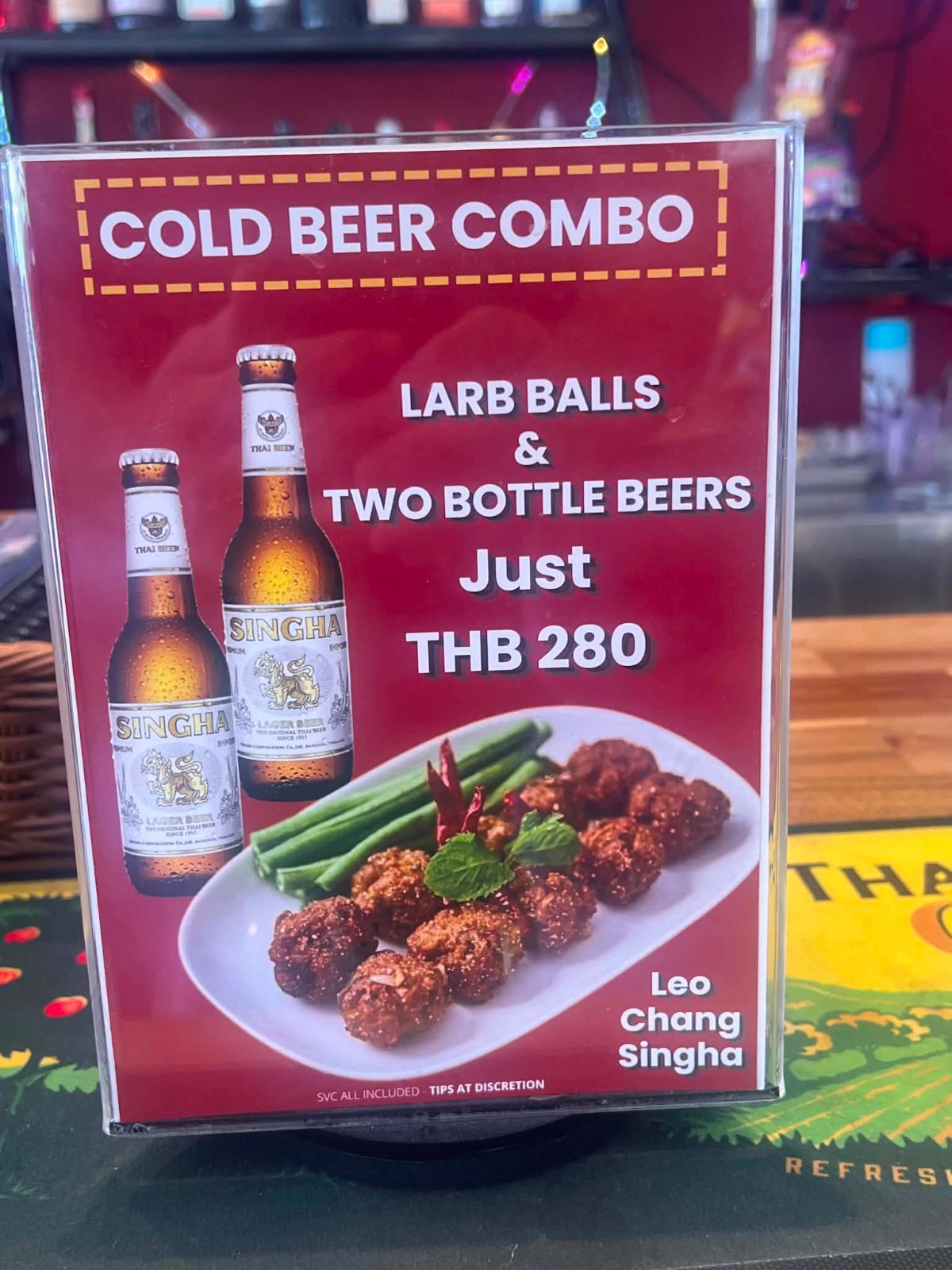 Cold beer combo with larb balls